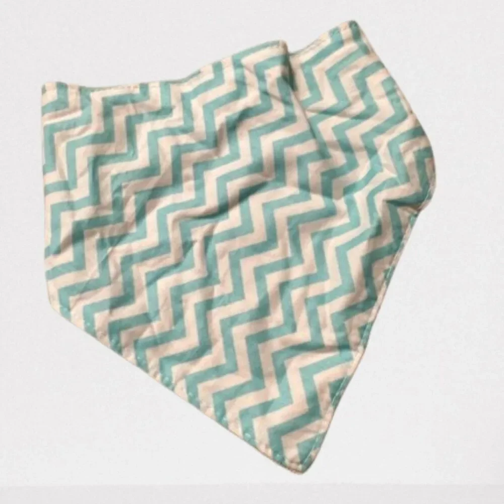 Aqua Chevron Bandana Bib & Teething Ring Set 7388 Handmade NWT Boutique
